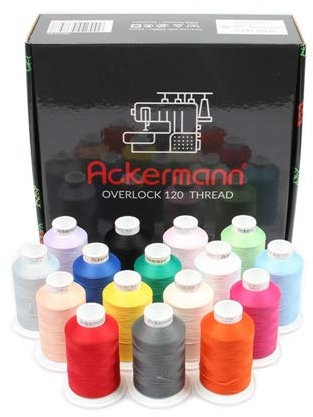 ACKERMANN Overlock Bauschgarn Nähgarn 16x 1.000m Box, Stärke 120, 100% Polyester