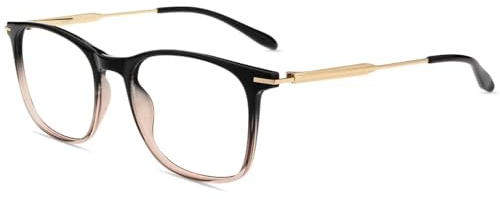Firmoo Blue Light Glasses for Women Men, Reading Glasses 0.0x-3.0x, Ultra Light Square Frame, Premium TR90 & Metal Blend Brown 0.0x