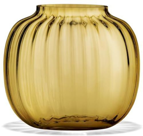 Holmegaard Ovale Vase H12.5 Primula optisches Muster mundgeblasenem Glas, gelb
