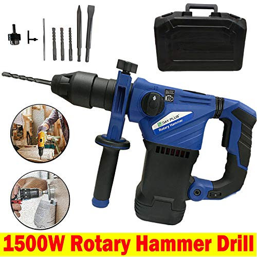 Professional Corded Rotary Hammer Drill with SDS Plus, 230V Impact Drill, 1500W Hand Electric Drill with 360° Rotating Handle, Hammer & Drill 3 Mode in 1, for Drilling Steel Masonry Concrete Wood