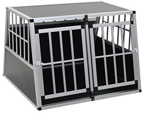 yorten Hunde Transportbox für Auto, mit Doppeltür Hundebox Autobox Hundetransportbox Alubox Hund Reisebox Silber 94 x 88 x 69 cm (B x T x H)