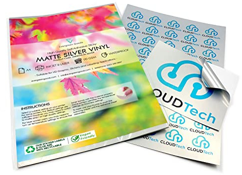 Evergreen Goods 10 Blatt A4 Matt Silber Metallisch vinyl sticker papier Etikett | wasserfestes papier für Inkjet und Laserdrucker | geeignet für Cricut, Silhouette und andere Schneidegeräte