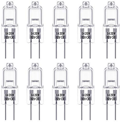 Techgoamde G4 Halogen Leuchtmittel 10er Pack, Halogen 12V 20W, Dimmbar, 350LM, 3000K Warmweiß, ideal für Unterschrank-Puckleuchte, Kronleuchter