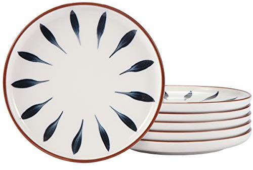 Aquiver 6'' Ceramic Dessert Plates - Color Painted Porcelain Appetizer Plates - Tea Party Small Serving Plates for Cake, Pie, Snacks, Ice Cream, Side Dish, Waffles - Set of 6 (Blue)