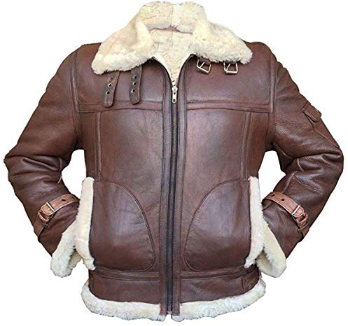 LP-FACON Veste d'aviateur en cuir pour blouson homme hiver RAF B3 Gingembre Pilote en peau de mouton Marron - Marron -XL