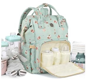 Wickeltaschen Rucksack für Mama Papa Babypflege Tasche Mutterschaft Windel Baby Taschen für Jungen Gril, Grün , Large, Reiserucksäcke