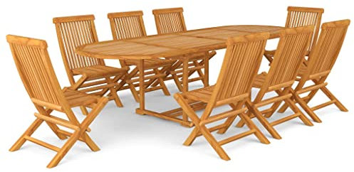 vidaXL Teak Massiv Gartenmöbel Set 9-TLG. Gartenset Gartengarnitur Sitzgruppe Sitzgarnitur Gartentisch Gartenstuhl Stühle Tisch Stapelstühle