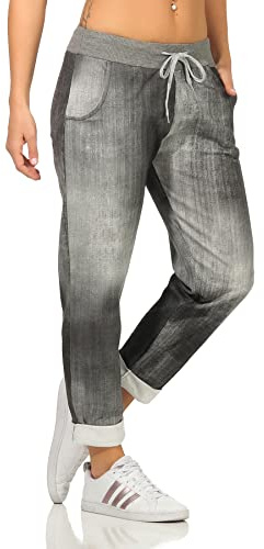 Sockenhimmel Freizeithose leichte Rehahose Damen angenehme Jogginghose Jeans Optik Damenhose Jogpants (42-44, Schwarz)