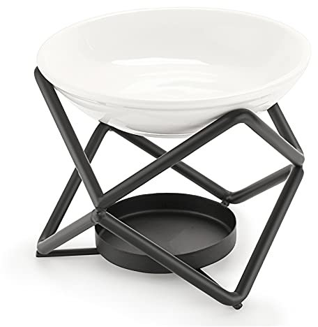 BSTKEY Metall Ölbrenner Dekorativer Wachsschmelz Brenner mit Keramikschale, Wohnkultur Aroma Diffusor Kerzenbrenner, schwarz