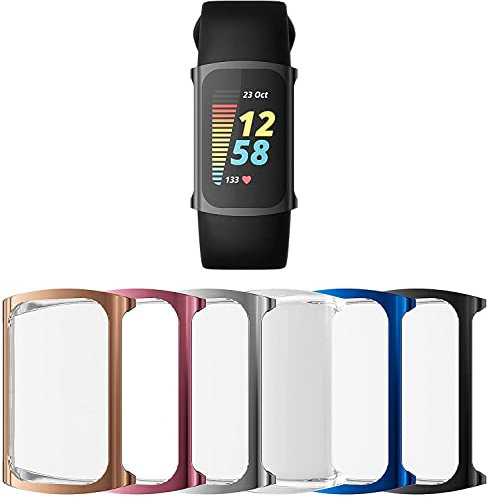 FONREST [6 Pack] Case for Fitbit Charge 5 with Screen Protector, Soft TPU Slim Fit Full Ultra-Thin Clear Scratch Resistant Bumper Full Protection Cover Shell (Mixed Colors)