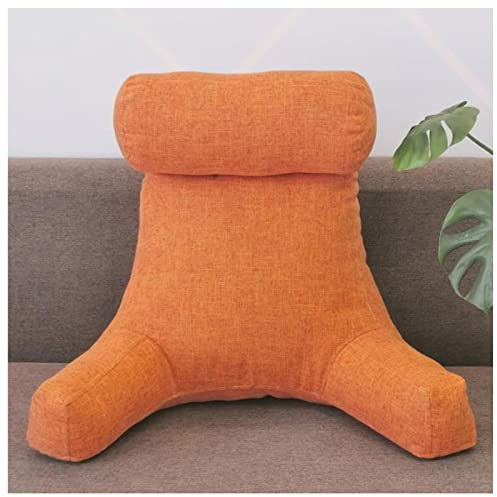 DFANCE Lesekissen mit Armlehnen,Komfortables Lesekissen Kissen Rückenkissen mit Seitentaschen und Abnehmbarer Nackenstütze,Perfekt als Lesekissen Wandkissen Rückenlehne,Orange