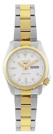 Seiko 5 sport | compatto 28mm | quadrante bianco | orologio a due toni SRE004K1