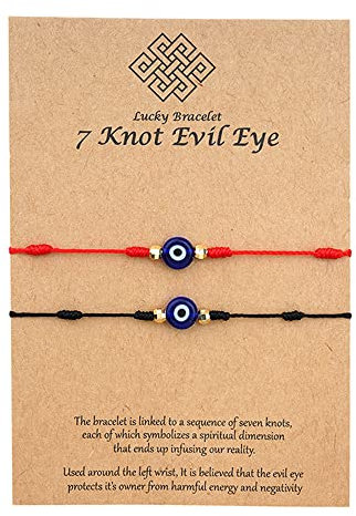 Rhdun 7 Knot Lucky Evil Eye Bracelets for Women Men, Adjustable Black Red String Amulet Handmade Bracelet with Wish Card for Boys & Girls Friendship Couple Protection Jewelry Gifts