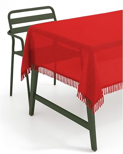 texpot Gartentischdecke 140 cm rund Rot mit Fransen wetterfest geschäumt rutschfest