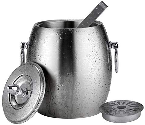 Seau a Glace Vintage pour Bouteille Seau à Glace à Double paroi, Seau de Glace de Refroidisseur à vin en Acier Inoxydable isolé avec Filtre de Pince à Glace, Seau de vin Portable for la fête