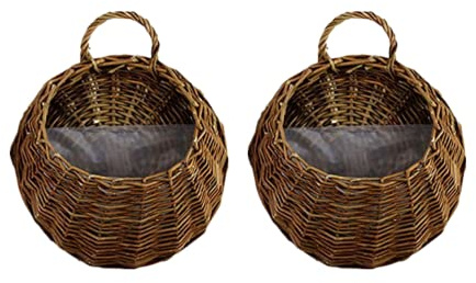 Yeehliny Blumentöpfe aus Rattan, Handgemachte Rattan geflochten Blumentopf zum Aufhängen, Pflanzenkörbe, Korb Geflochten, für Garten, Hochzeit, Hausdekoration, Türdekoration (2er Set-18x23cm/B)