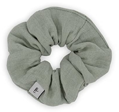 hutch&putch Premium Musselin-Scrunchie für Mädchen - Haargummi aus 100% Baumwolle - elastischer Haargummi für gesunde Haare - Scrunchie mit starkem Halt ohne Knickstelle (Sage)