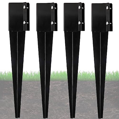 Furnishh Fence Post Anchor Metal Ground Spike Fence Stakes Post Support Base for 4x4 Mailbox or Fence Post, 24x4x4 Outer Dia (3.5x3.5 Inner Dia), Pack of 4