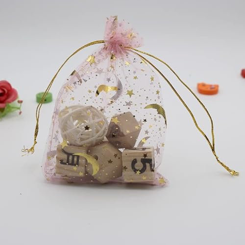 100 Stück Organzasäckchen,Bronzierender Sterne Mond Organzabeutel Geschenkbeutel Organza Schmuckbeutel Hochzeitsbevorzugung Bonbonsbeutel mit Kordelzug für Party Hochzeit Festival -Rosa,9 * 12cm