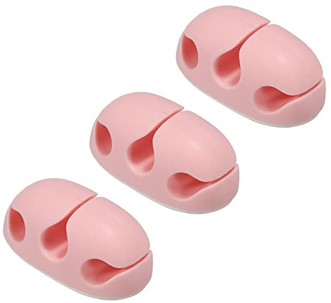 sourcing map 3pcs Cable Clips Cord Organizer for Desk, 3 Slots Silicone Adhesive Cord Holders Organizer Cable Management for USB Charging Cable, Pink