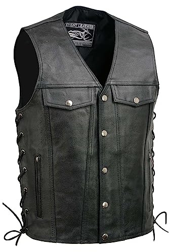 EVENT LEATHER Men's Leather Motorcycle Riding Biker Vests with Snap Closure - Large