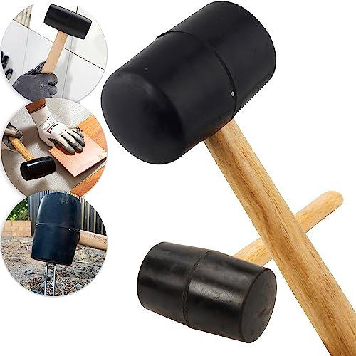 SAVING HUB Black Rubber Mallet Hammer - 8oz, 16oz, 24oz, 32oz Wooden Shaft Grip Paving Camping Tools - Heavy Duty Rubber Head Use for Woodworking, Cabinet, Furniture & More (32oz)