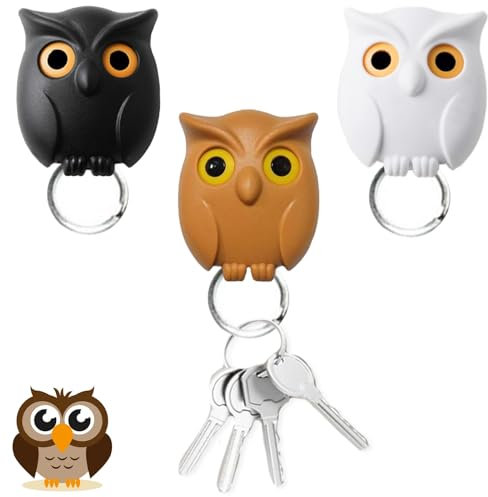 Vordpe 3PCS Night Owl Key Holder, Owl Key Holder For Wall, Magnetic Key Holder Owl Shape Wall Key Holder Hook, Automatic Open Close Eyes Owl Key Holder