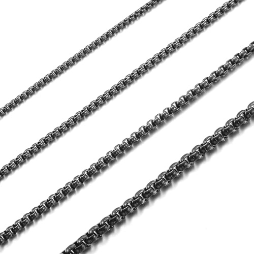 RWQIAN Herren Damen Edelstahl Kette Silber/Gold/Schwarz Venezianierkette Männer Briolette Kette Box Halskette Breite 2/2.5/3/4MM Länge 45-70CM