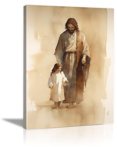 JOSUE Jesus Poster Leinwand Wandbilder, Jesus-Porträt Weiß, braun Bild GemäLde FüR Wohnzimmer Schlafzimmer Badezimmer KüChe Wanddekoration -20x30cm Gerahmt