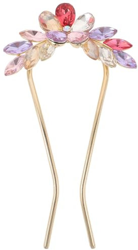 FRCOLOR Strass A Forma Di U Forcella Bastoni Rosa Foglia Fiore Updo Panino Chignon Matrimonio Francese Perni Di Di Cristallo Per Le Donne Della Sposa Ragazze