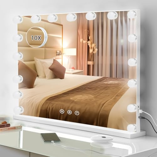 LIANWANG Schminkspiegel mit Beleuchtung, Spiegel mit 17 LED Dimmbare Licht und 3 Farbtemperatur, Hollywood Mirror Einstellbare Helligkeit mit Touch Steuerung, 60x52cm