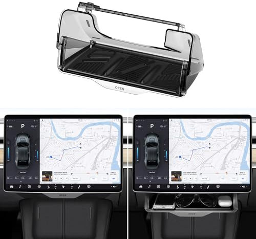 Mittelkonsolen Organizer Tablett für Model Y Model 3, Versteckbare Organizer Box unter dem Bildschirm mit Schwarzem, Abnehmbarem, Rutschfestem Silikonpolster, Model Y/3 Zubehör 2016–2024