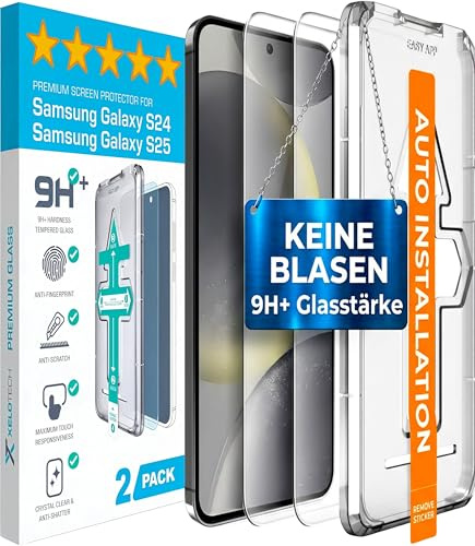 XeloTech Schutzglas für Samsung Galaxy S25 / S24 - Echtes hartes 9H Premium Glas - Keine weiche Plastik-Folie (PremiumGlas)