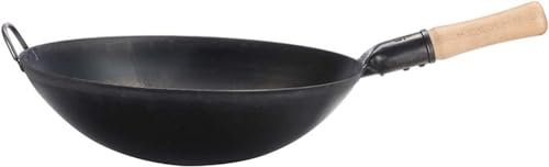 Sartén Wok Antiadherente, Wok de Hierro para Cocinar, Wok de Hierro Martillado a Mano y Sartenes para Saltear con Pala de Hierro, Sin Recubrimiento, Sin Pintura, Menos Aceite, Sartén Wok (40 cm)