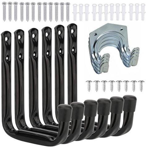 Xndryan Garage Storage Hooks, 6 PCS Heavy Duty Tool Hooks and 4 PCS Shed Hooks, Utility Wall Hanger for Shed Storage, Ladder, Bicycle