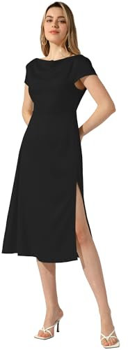 Allegra K Robe en Satin pour Femme Col Bénitier Manches Cape Dos Nu Fente Torsadée Robe de Cocktail mi-Longue Noir M