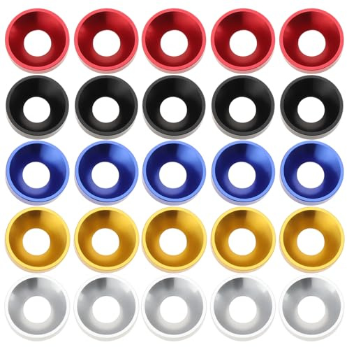 25 Pz M5x12x3mm Rondelle Svasate in Lega di Alluminio 5 Pz per Col. Nero/Rosso/Blu/Argento/Oro per Viti Auto E Mobili