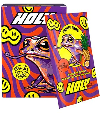 HOLY Energy Booster Probier-Box 'Fruity Frog' Energy Drink Pulver Mango, Maracuja & Ananas - 10 Portionen mit NewCaff & Grüntee Extrakt - zuckerfrei, vegan, 100% natürliche Fruchtaromen