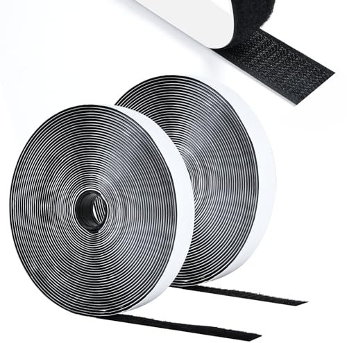 Romon Feltro Adesivo Forte,5M Biadesivo Sistema Di Fissaggio Hook & Loop,20mm Larghezza Feltrini Adesivi Forte per Lavori di Casa, fai da te, Lavori Manuali,Nero