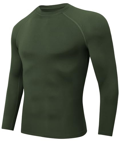 Djtnzdm Thermounterwäsche für Herren Winter Thermo Unterhemd Langarm Herren Sport Warm Unterziehshirt Herren Langarm Gefüttert Skiunterwäsche Herren Laufshirt Langarm Tshirt Grün XL