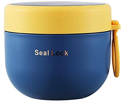 QOTSTEOS Insulated Lunch Box, 600ml Round Metal Stainless Steel Hot Food Bento Boxes, Portable Soup Salad Porridge Thermal Food Flask Jar, for Office School Soup Porridge Salad Sandwich Picnic(Blue)