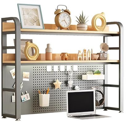Schreibtischregal, 2-Stufiges Schreibtisch Regalaufsatz, Schreibtisch Regal für Computermonitor, Multifunktionales Freistehendes Aufbewahrungs Tischregal, für Büro, Heimdekoration(47.2in/120cm)