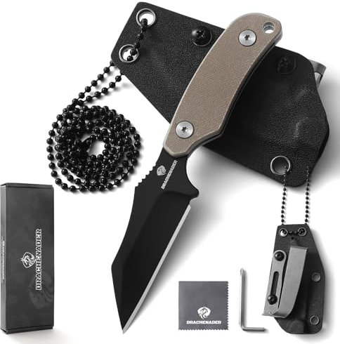 DRACHENADER Couteau de cou avec étui Wharncliffe Small avec acier D2, couteau Full Tang Petit couteau mini Outdoor parfait pour la randonnée et EDC