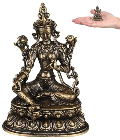 PRETYZOOM Set of 3 Brass Tara Buddha Statues 2.19 Inch Retro Buddhist Statuettes for Home Office Temple Decor and Positive Energy Ornament