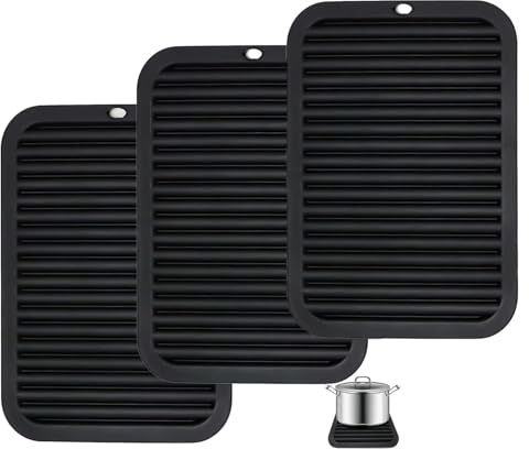 Topfuntersetzer Silikon,Abtropfmatte Geschirr,Topflappen Silikon,Hitzeschutzmatte,Tischsets,Hitzebeständige Matte bis 230°C,für Küche, Bad,Wohnzimmer,23 x 30 cm,3 Stück,Schwarz