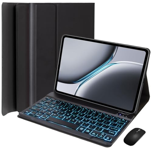 EHLCYS Étui avec Clavier pour OnePlus Pad 2 (12,1 Pouces) Version 2024, Clavier Rétroéclairé 7 Couleurs, Clavier sans Fil Bluetooth Amovible Et Étui Fin en PU avec Support avec Souris