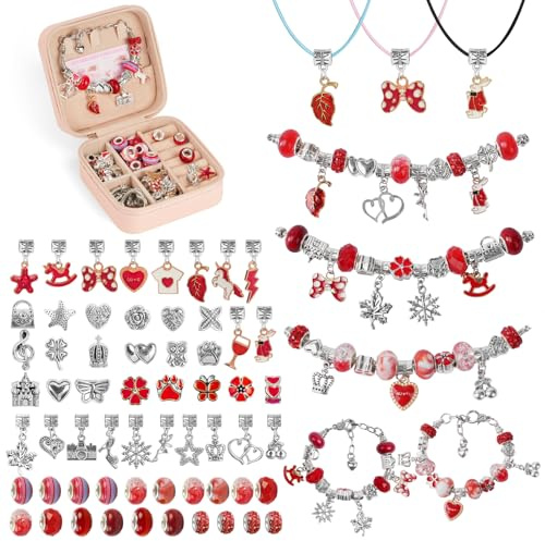 AUAUY Geschenke für Mädchen, Armbänder Selber Bastelset, ab 6 Jahre, Rot | Machen Bastelset Kinder, Adventskalender Füllung Weihnachtsgeschenke, für Nikolaus Geschenk, 4 5 6 7 8 9 10 11 12 Jahre