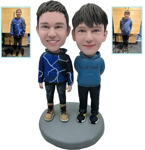 Helgee Custom Bobblehead Two Young Brothers Custom Wackelkopf, personalisierte Custom Full, Actionfigur basierend auf Ihrem Foto, benutzerdefinierte personalisierte einzigartige handgefertigte