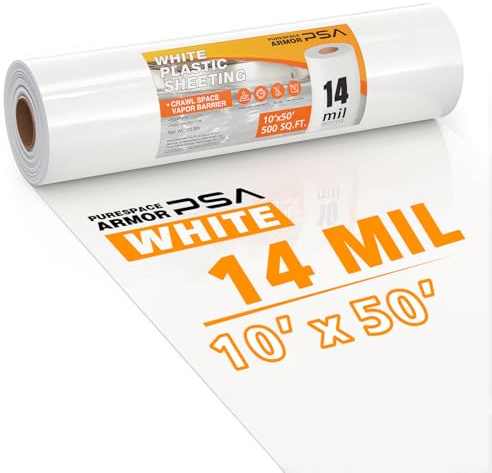 Crawl Space Vapor Barrier, 14 Mil Vapor Barrier, 10'x50', Thick White Plastic Sheeting, Drop Cloth White Vapor Barrier Covering for Crawlspace Encapsulation, Basement, Heavy Duty Polyethylene Film
