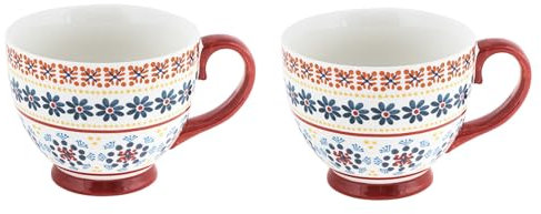 Villa Altachiara Set Di 2 Tazze Colazione Jumbo Rosso, New Bone China, 11X9 Cm, Perfette Per Colazione E Tè, Collezione Gardeny